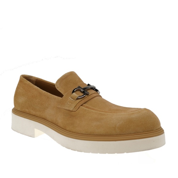 Salvatore Ferragamo Fiorello Gancini Loafers Beige Suede Leather Size 12 New main image 4